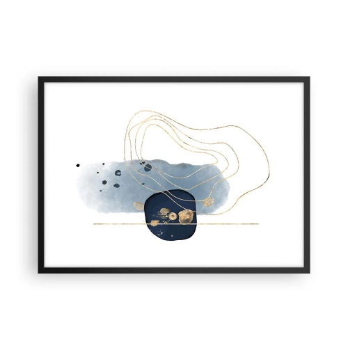 Pôster com moldura preta - Fantasia azul e dourada - 70x50 cm