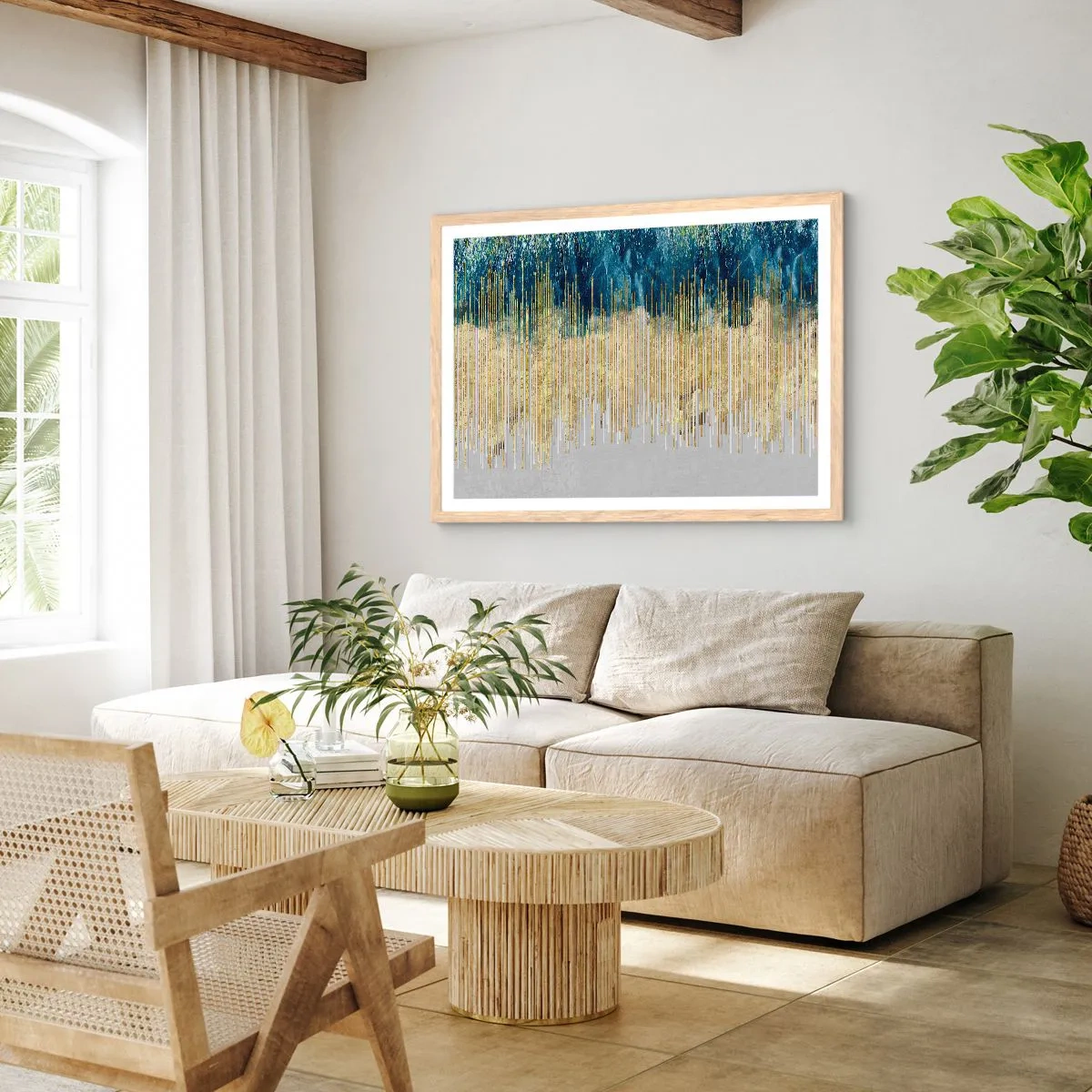 Pôster com moldura de carvalho claro - Borda dourada - 50x40 cm