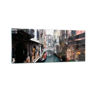 Quadro em vidro - Paisagem veneziana com gôndola e ponte - 100x40 cm