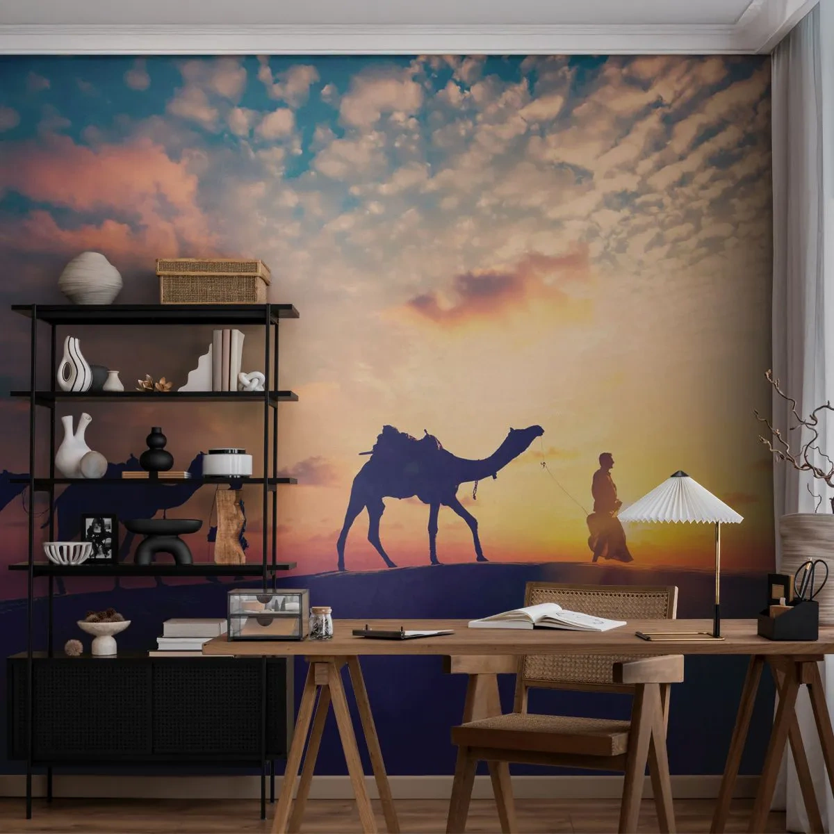 Papel de Parede Premium Sand - O misterioso espírito do Oriente - Paisagem, Deserto, Camelo - 100x70 cm