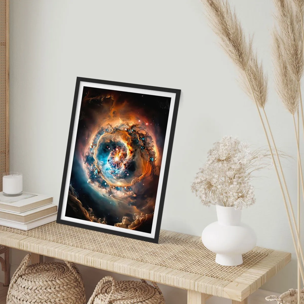 Pôster com moldura preta - Uma explosão cósmica de luz e energia no espaço galáctico. - 50x70cm - Início - Decoração de parede moderna para a sala de estar e quarto ARTTOR