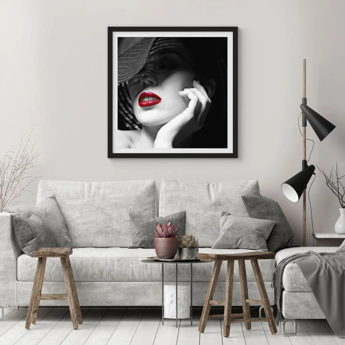 Pôster com moldura preta - Um estudo em vermelho - 40x40 cm