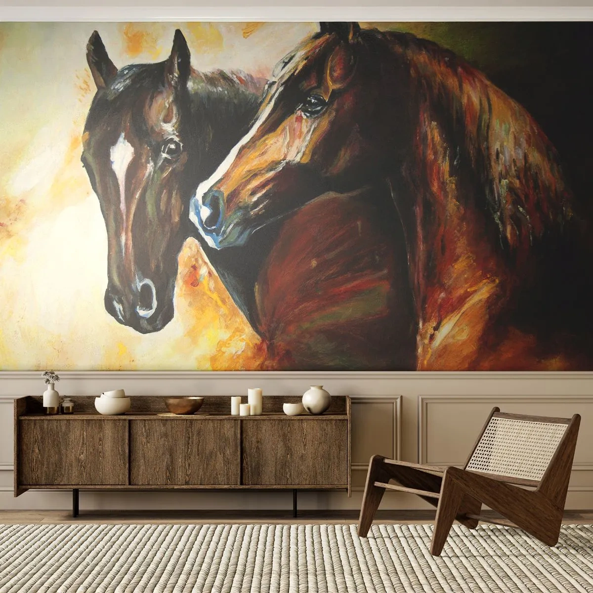 Papel de Parede Premium Sand - Encanto em dobro - Animais, Cavalos, Natureza - 100x70 cm