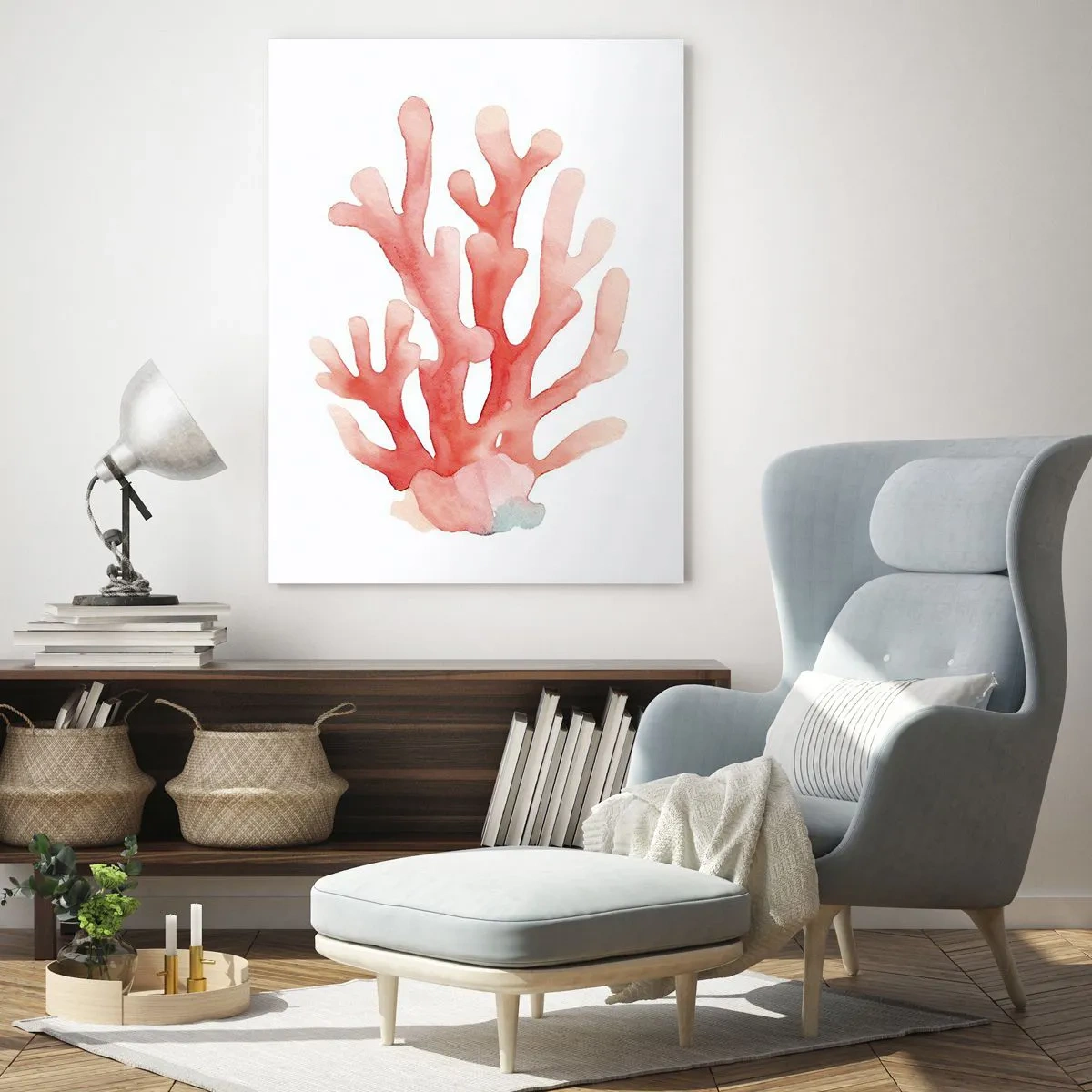 Quadro em vidro - Coral de cor coral - 50x70 cm