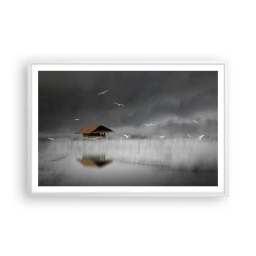 Pôster em moldura branca - Abrigo da chuva - 91x61 cm