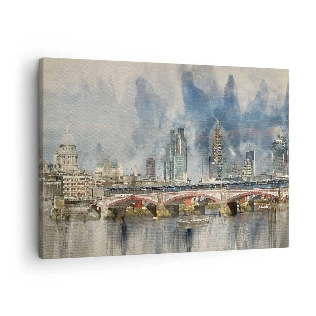 Quadro em tela - Vista em aquarela da ponte e do horizonte da cidade - 70x50cm - Londres em toda a sua glória - Decoração de parede moderna para a sala de estar e quarto ARTTOR