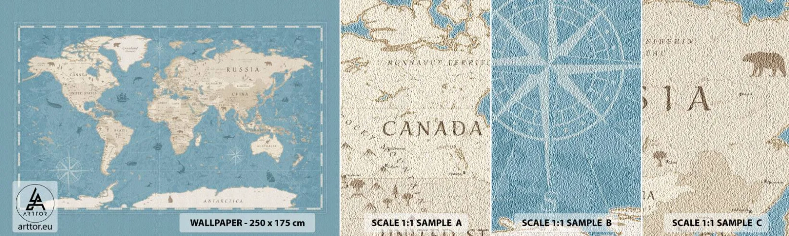 Amostra de Papel de Parede Standard Eco - O mundo ao seu alcance - Mapa mundial, Vintage, Grunge - 100x30 cm