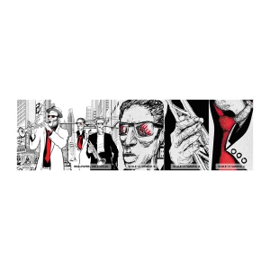 Amostra de papel de parede Premium Canvas - Rapsódia urbana a preto e vermelho - Nova Iorque, Jazz, Música - 100x30 cm