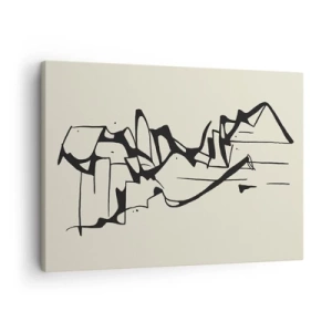 Quadro em tela - Desenho abstrato de montanhas em preto e branco - 70x50cm - Talvez uma paisagem - Decoração de parede moderna para a sala de estar e quarto ARTTOR