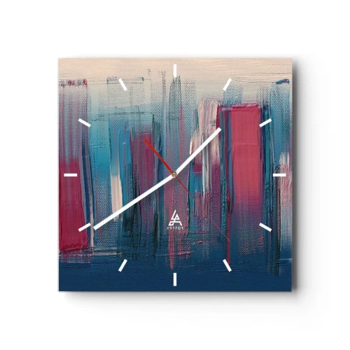 Relógio de parede - Relógio em vidro - Composição vertical em azul e vermelho - 30x30 cm
