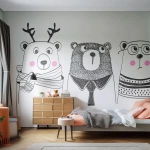 Papel de Parede Premium Canvas - Urso, ursinho e ursão - Para crianças, Urso, Ilustração - 450x315 cm