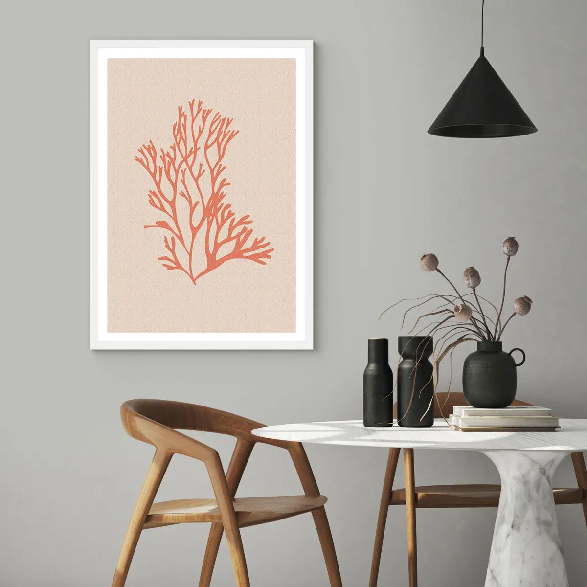 Pôster em moldura branca - Filigrana coral - 61x91 cm