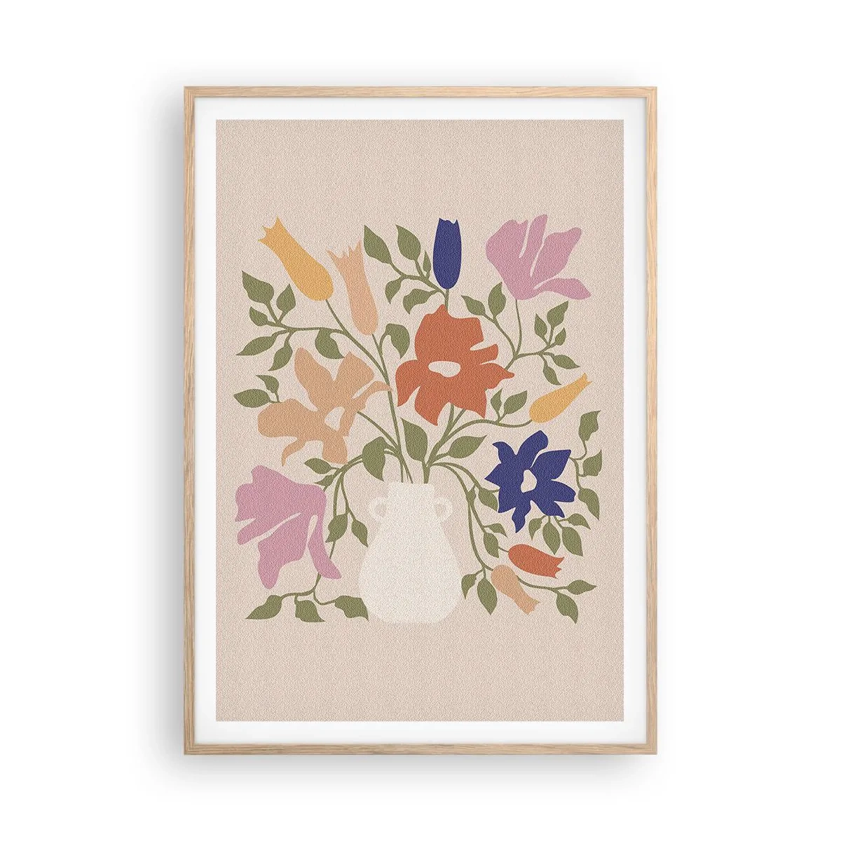 Pôster com moldura de carvalho claro - Buquê delicado - 70x100 cm