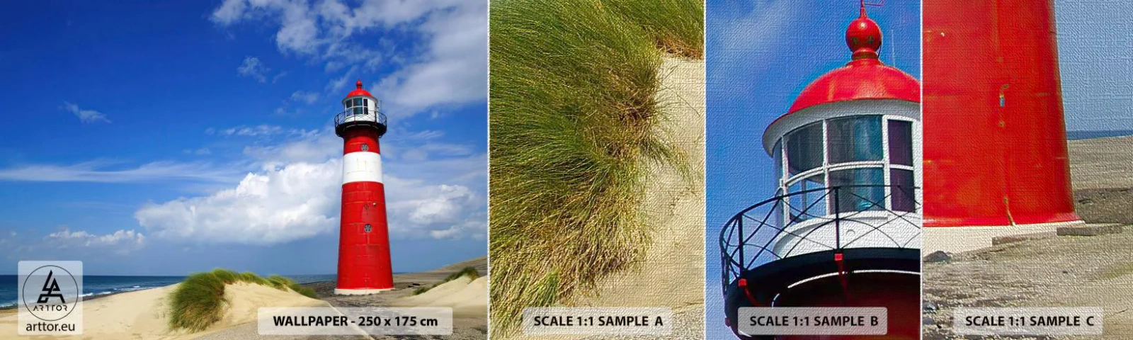 Amostra de papel de parede Premium Canvas - Solidão dos sonhos - Paisagem, Farol, Holanda - 100x30 cm