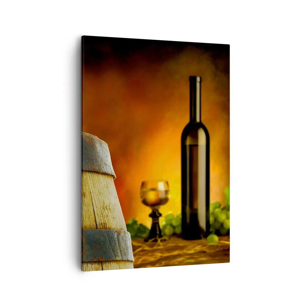Quadro em tela - Natureza morta com uma garrafa de vinho e um cacho de uvas - 50x70 cm