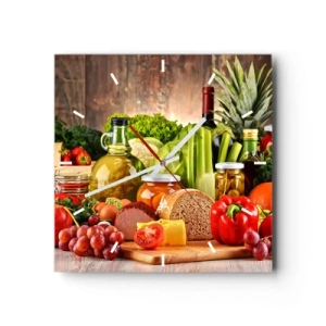 Relógio de parede - Relógio em vidro - Defumados, cozidos, em conserva - 40x40 cm