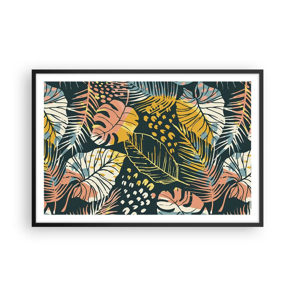 Pôster com moldura preta - Fantasia de folhas - 91x61 cm