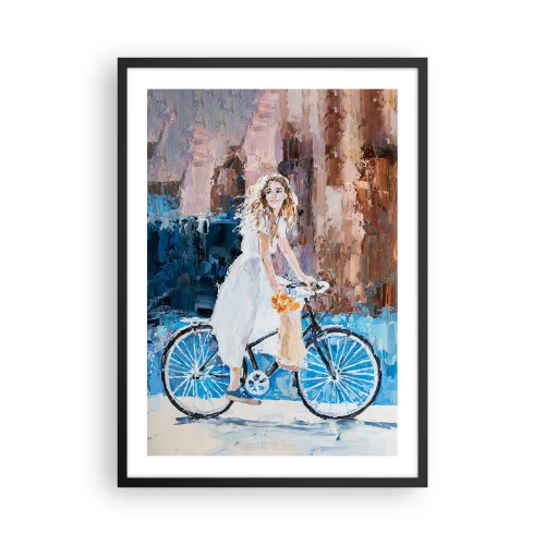 Pôster com moldura preta - Cena impressionista com um ciclista - 50x70cm - Alegria pela manhã - Decoração de parede moderna para a sala de estar e quarto ARTTOR