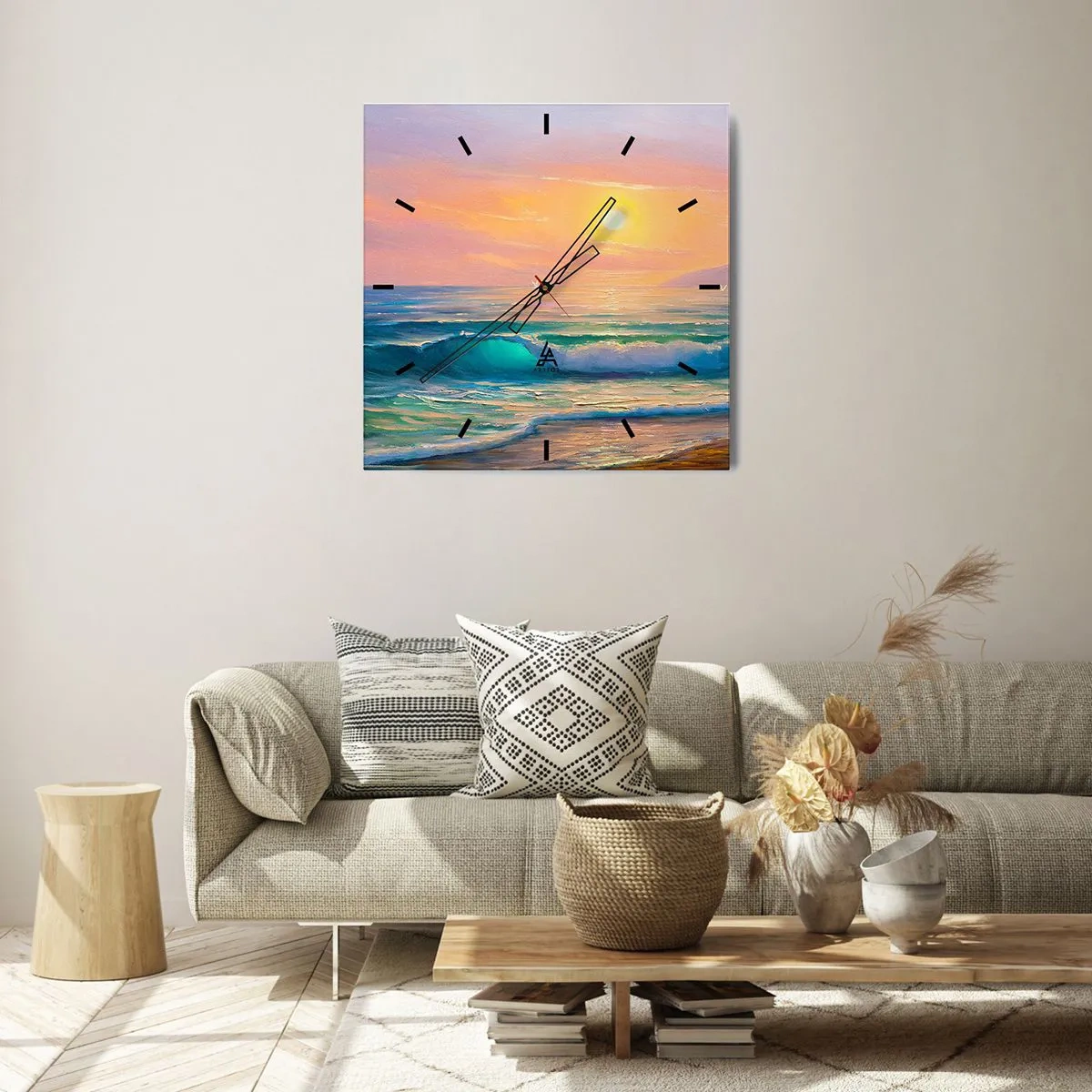 Relógio de parede - Relógio em vidro - O canto turquesa das ondas - 40x40 cm