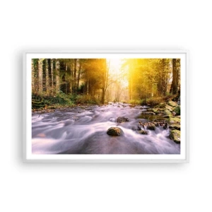 Pôster em moldura branca - Malaquita em um cenário de ouro e prata - 91x61 cm