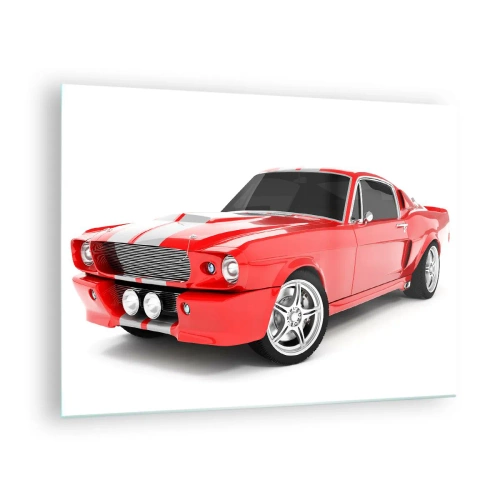 Quadro em vidro - Carro esportivo Mustang clássico vermelho - 70x50cm - Mustang rápido como o vento - Decoração de parede moderna para a sala de estar e quarto ARTTOR