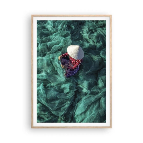 Pôster com moldura de carvalho claro - Num mar de redes - 70x100 cm