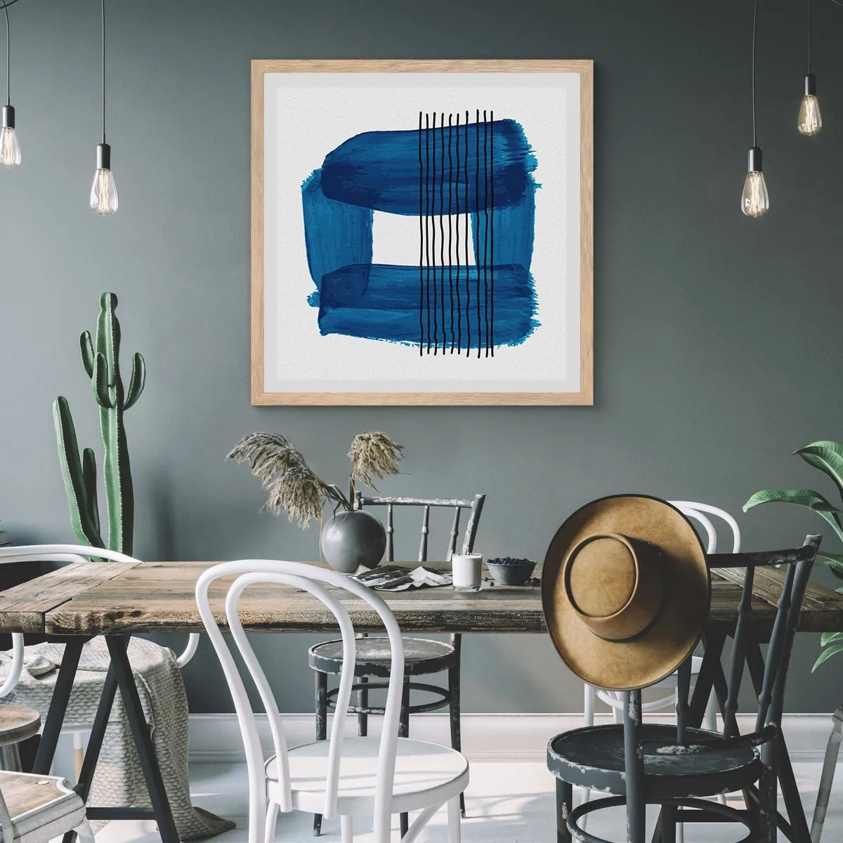 Pôster com moldura de carvalho claro - Composição azul-negra - 60x60 cm