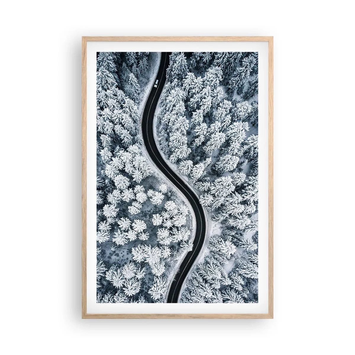 Pôster com moldura de carvalho claro - Pelaa floresta no inverno - 61x91 cm