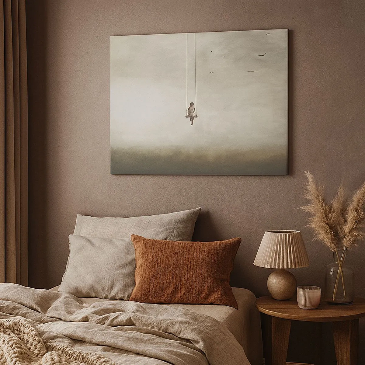 Quadro em tela - Uma figura em um balanço suspensa no espaço - 70x50cm - A criança em nós - Decoração de parede moderna para a sala de estar e quarto ARTTOR