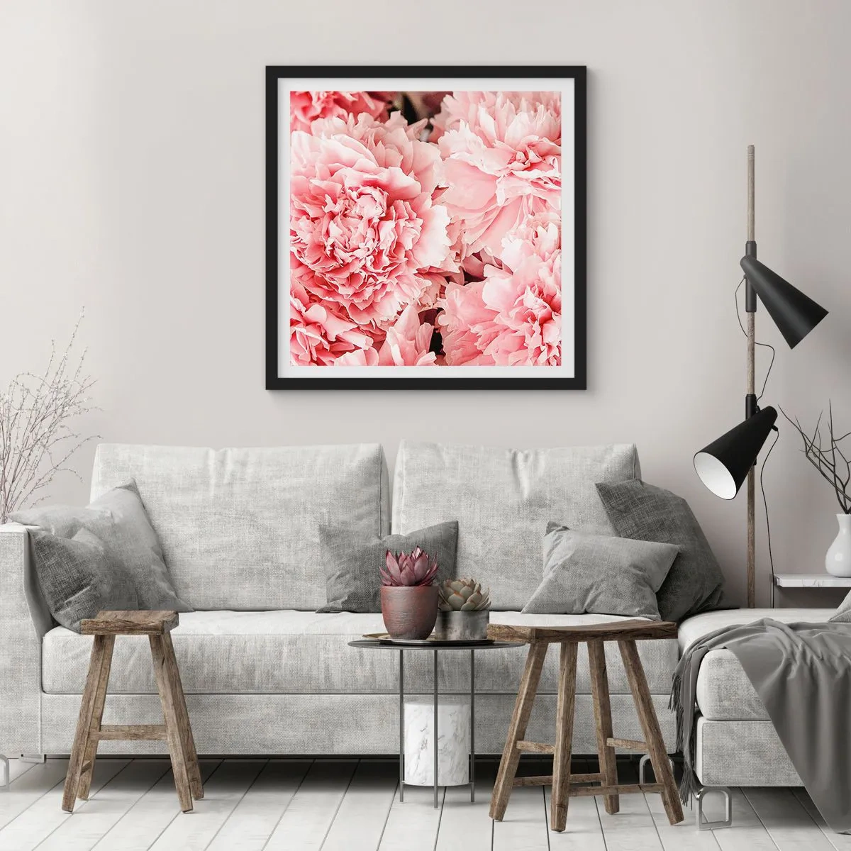 Pôster com moldura preta - Sonho rosa - 30x30 cm