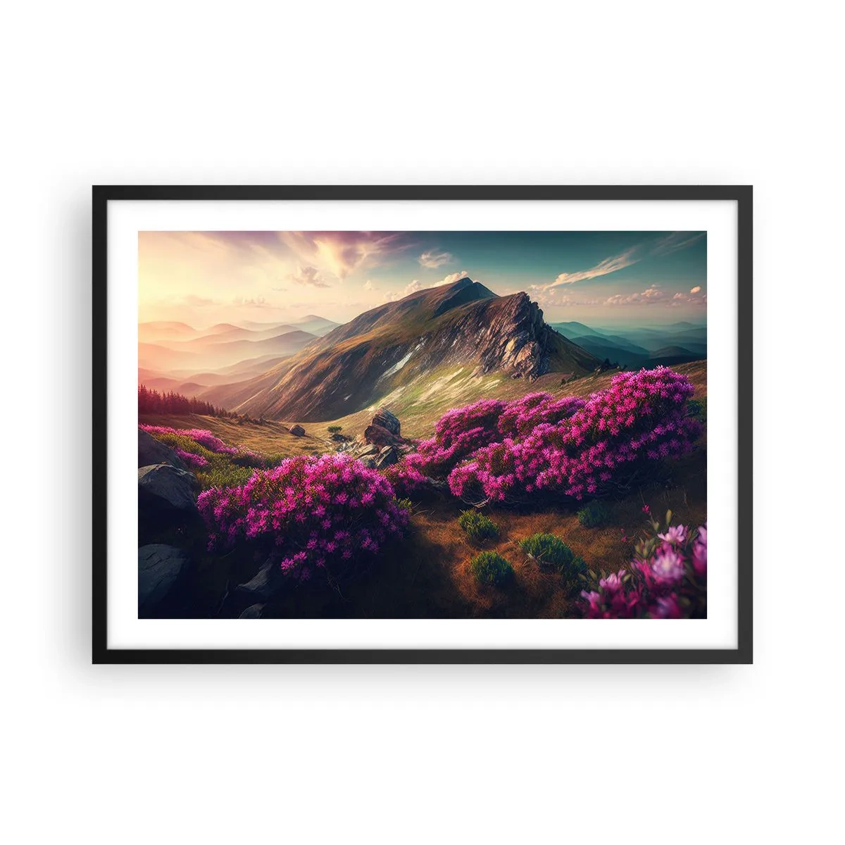 Pôster com moldura preta - Verão nas montanhas - 70x50 cm