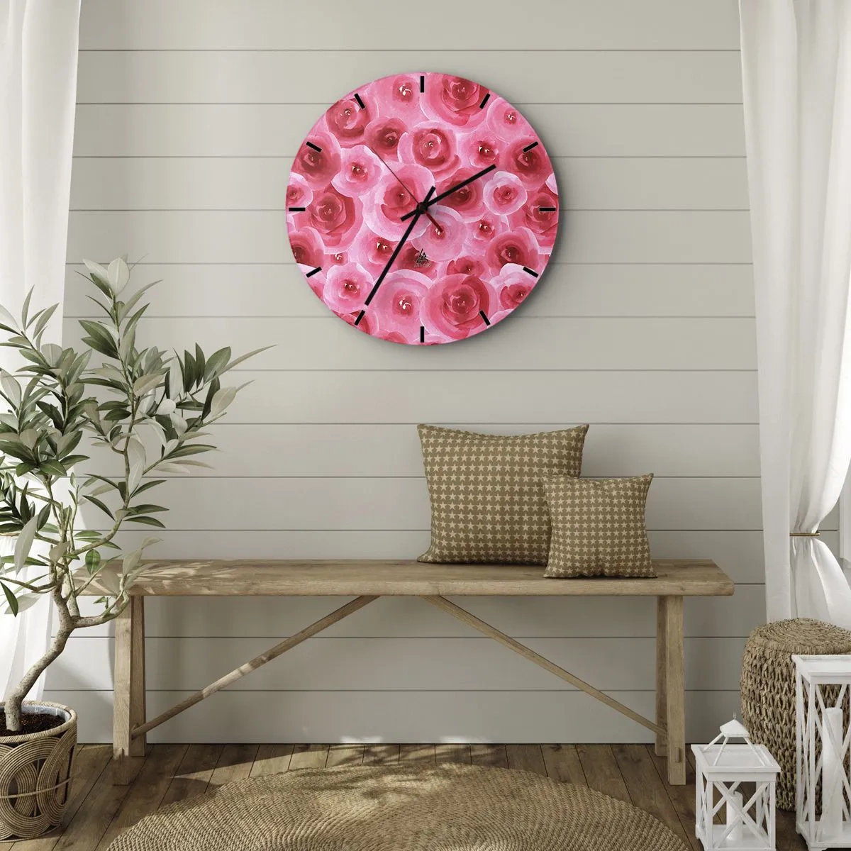 Relógio de parede - Relógio em vidro - Rosas acima e abaixo - 30x30 cm