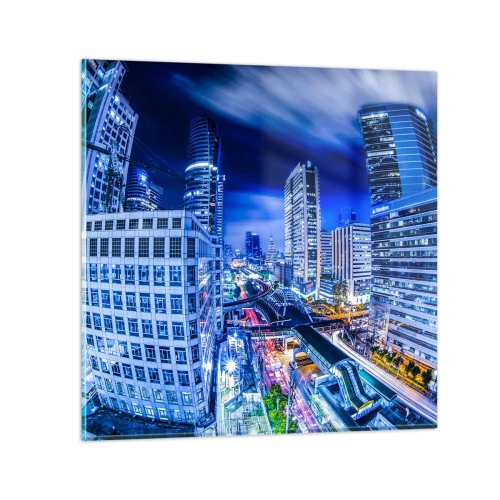 Quadro em vidro - Ritmos da cidade noturna - 60x60 cm