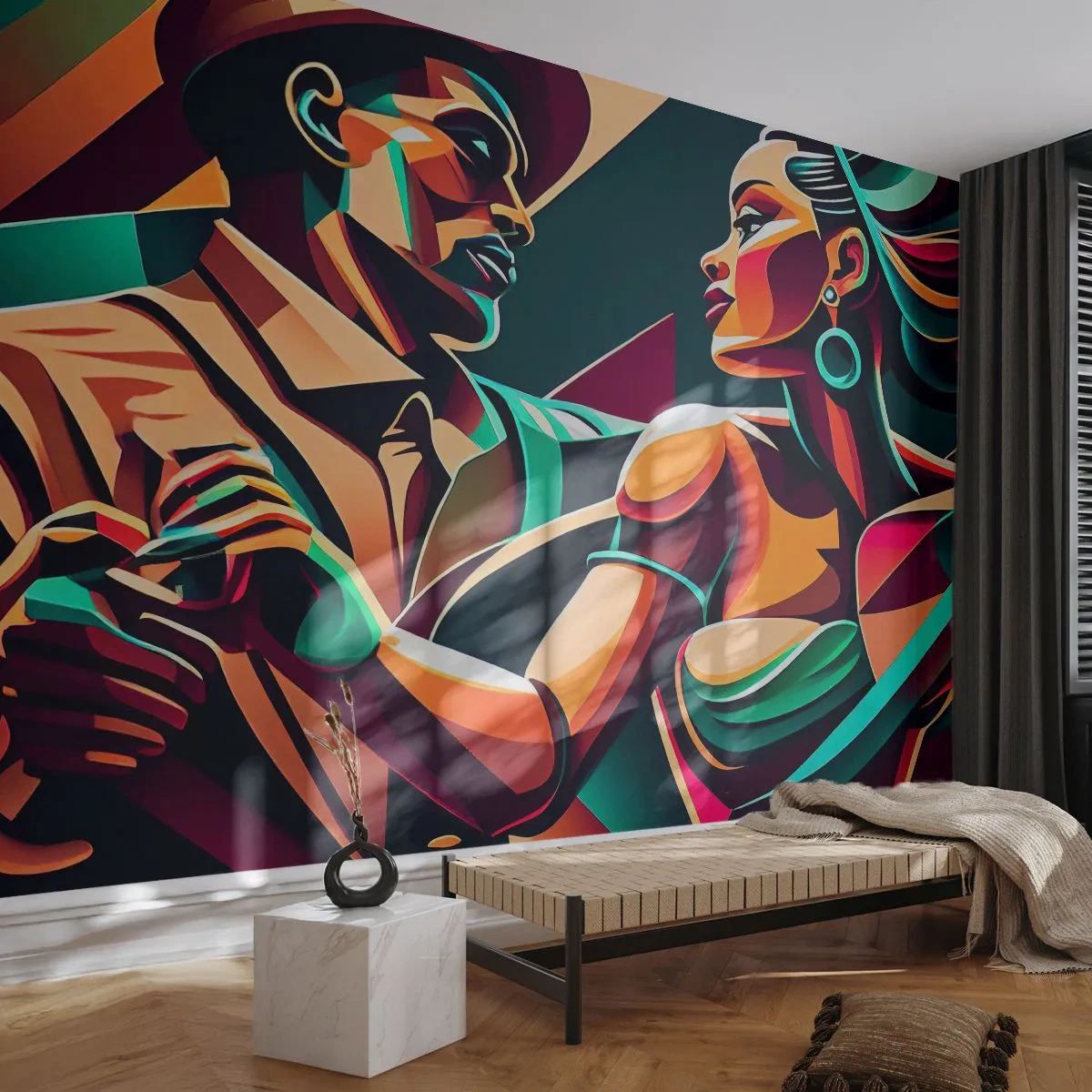 Papel de Parede Premium Sand - No ritmo do coração - Cubismo, Casal, Dança - 500x350 cm