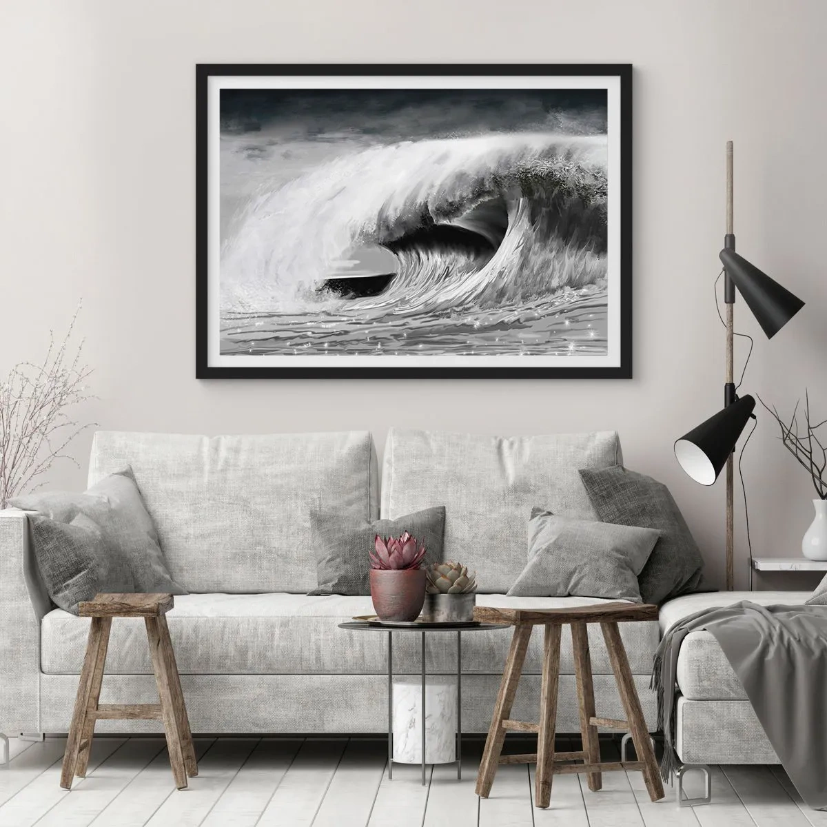 Pôster com moldura preta - A ira do oceano - 40x30 cm