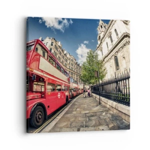 Quadro em tela - Rua de Londres em cinza e vermelho - 30x30 cm