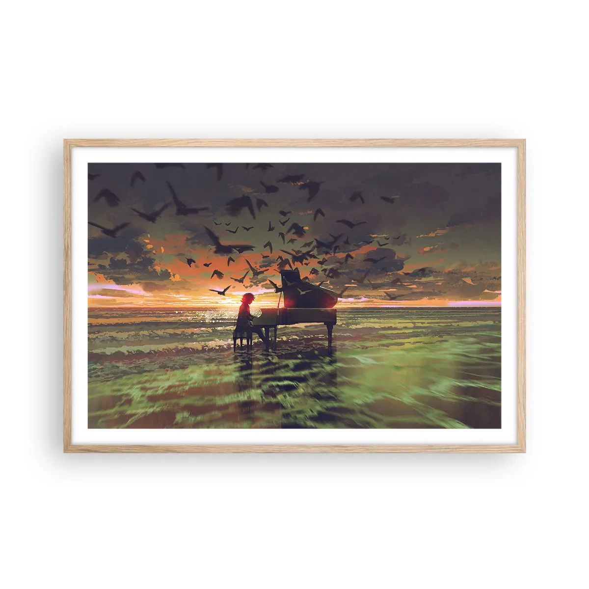 Pôster com moldura de carvalho claro - Um concerto de piano e ondas - 91x61 cm
