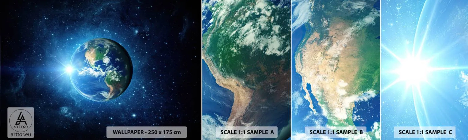 Amostra de Papel de Parede Standard Eco - Estamos no céu - Cosmos, Planeta Terra, Globo - 100x30 cm