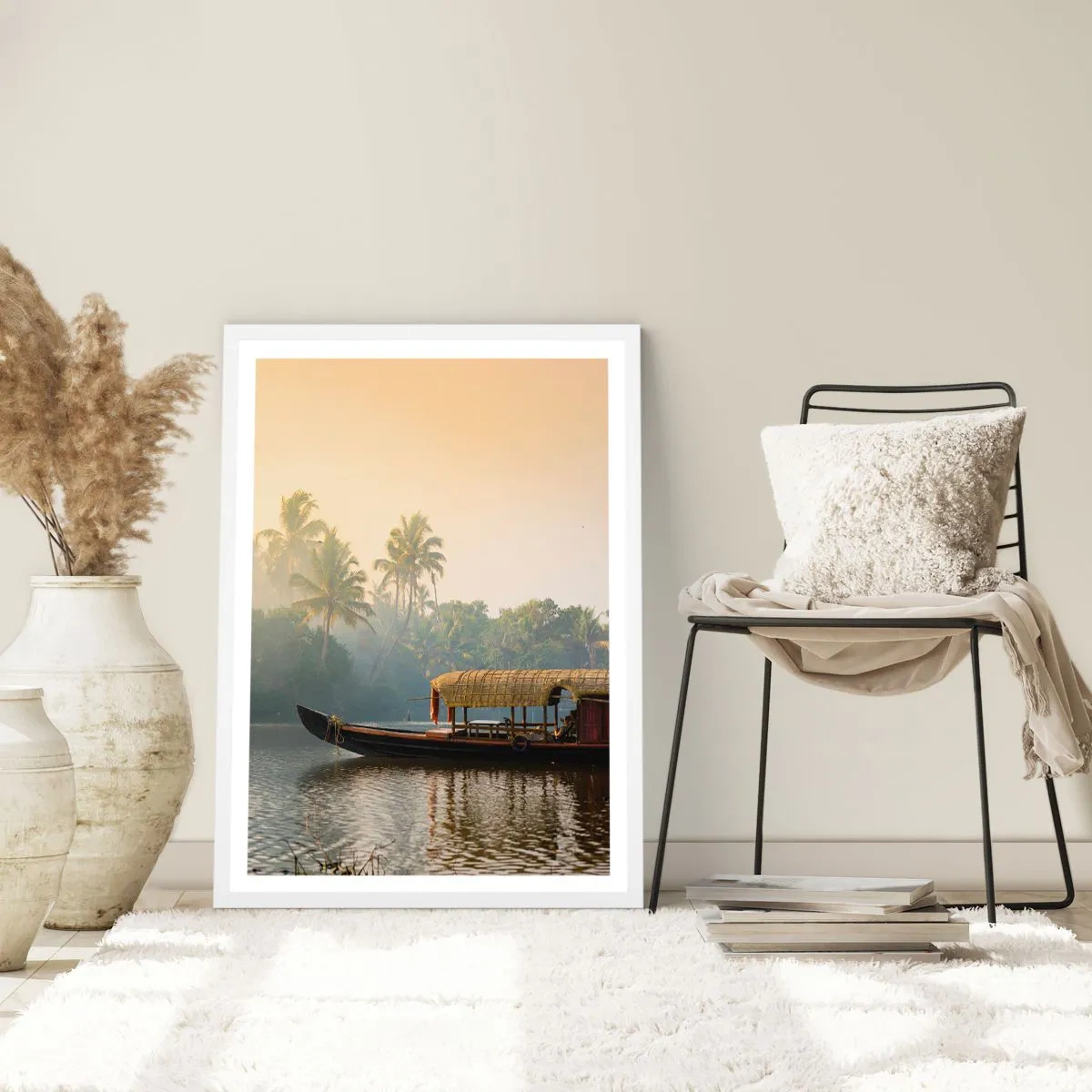 Pôster em moldura branca - Casa no rio - 30x40 cm