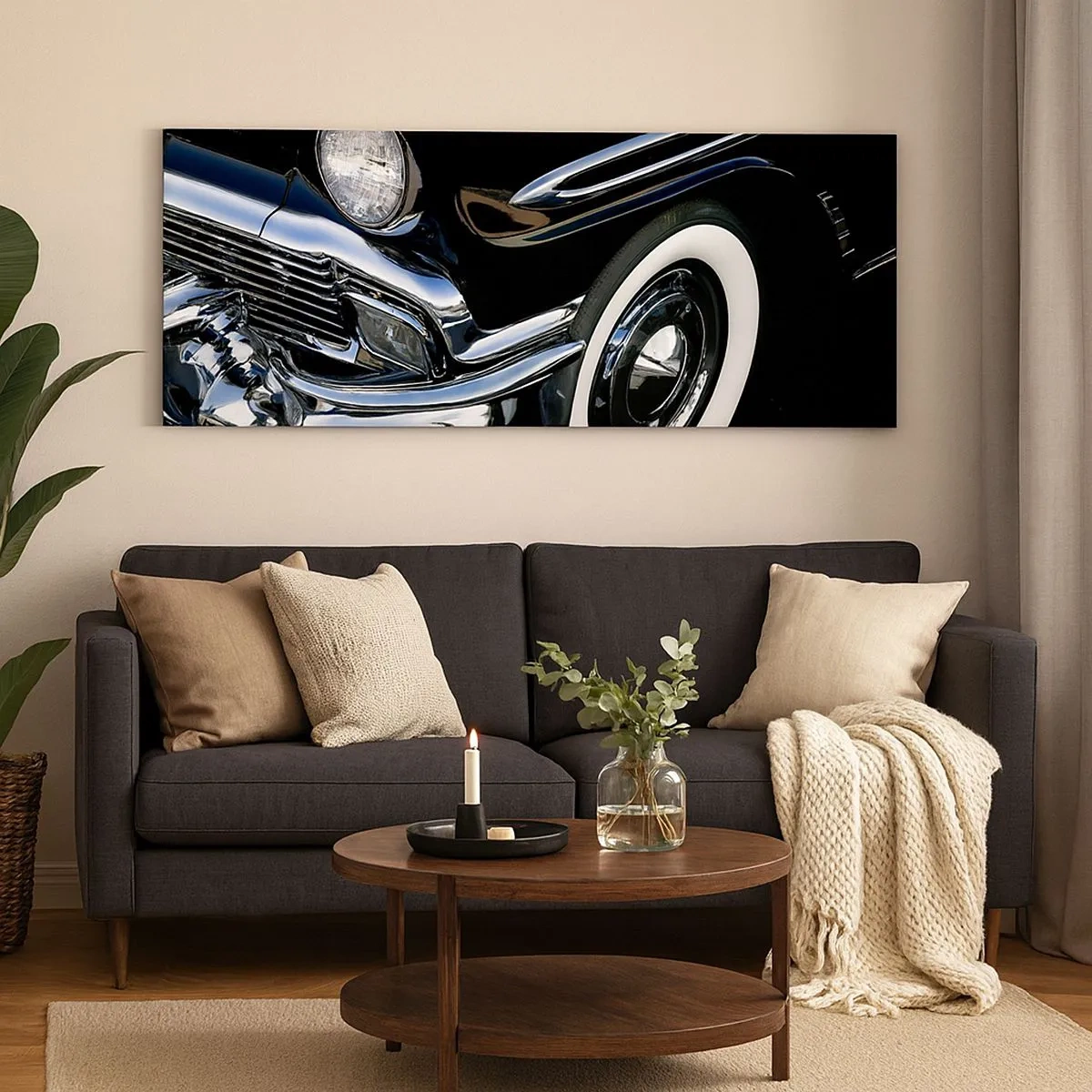 Quadro em tela - Clássicos em prata, preto e branco - 100x40 cm