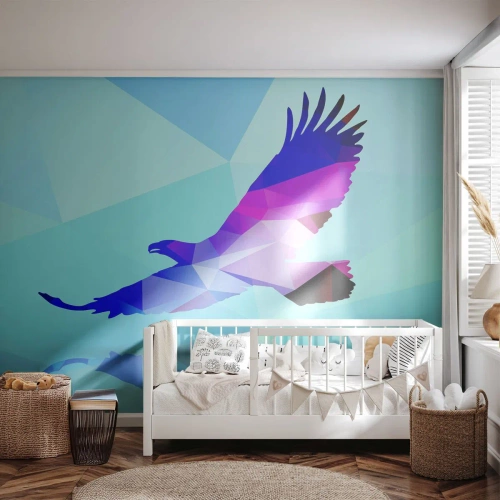 Papel de Parede Premium Sand - Águia em cristal lilás - Pássaro, Águia, Figura Geométrica - 100x70 cm