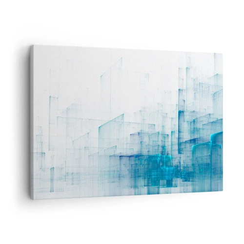 Quadro em tela - Formas geométricas abstratas em tons de azul - 70x50cm - Como o espaço ficou - Decoração de parede moderna para a sala de estar e quarto ARTTOR