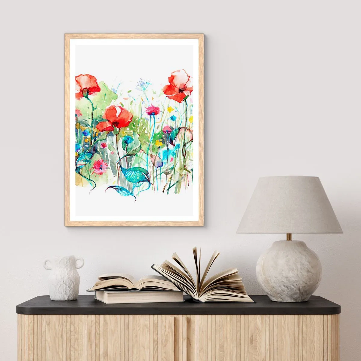 Pôster com moldura de carvalho claro - Prado florido de maio - 70x100 cm
