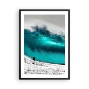 Pôster com moldura preta - Um surfista em frente a uma enorme onda turquesa. - 50x70cm - Desafio aceite - Decoração de parede moderna para a sala de estar e quarto ARTTOR