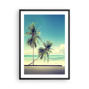 Pôster com moldura preta - Duas palmeiras na praia com céu azul - 50x70cm - Está na hora das férias - Decoração de parede moderna para a sala de estar e quarto ARTTOR