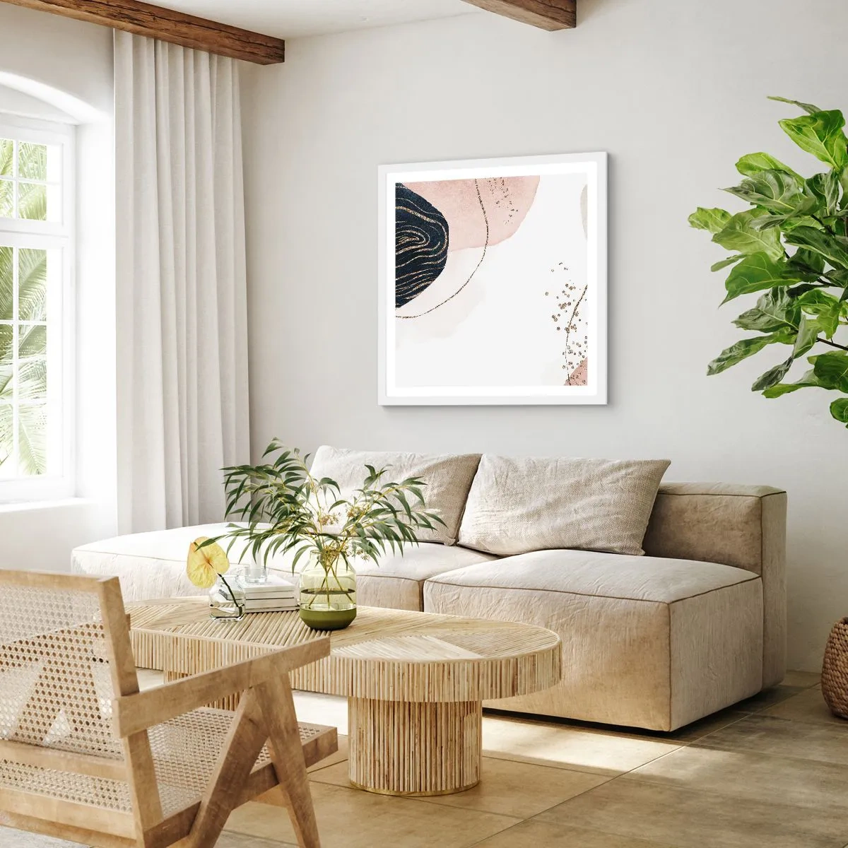 Pôster em moldura branca - Tudo flui - 40x40 cm