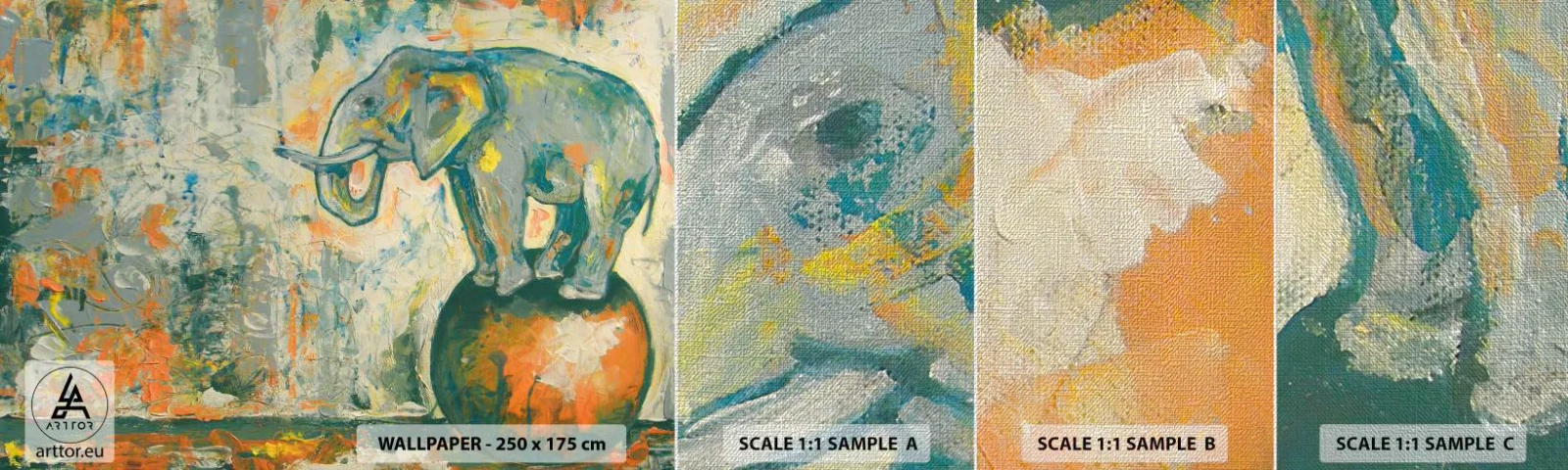 Amostra de papel de parede Premium Canvas - Viva o circo! - Abstração, Elefante, Circo - 100x30 cm