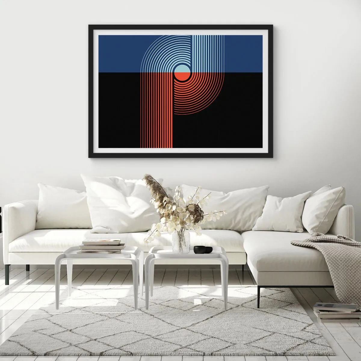 Pôster com moldura preta - Num abraço geométrico - 100x70 cm