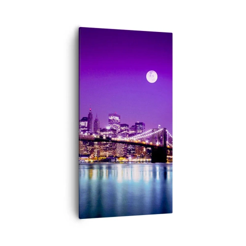 Quadro em tela - Luzes de uma grande cidade em roxo - 55x100 cm
