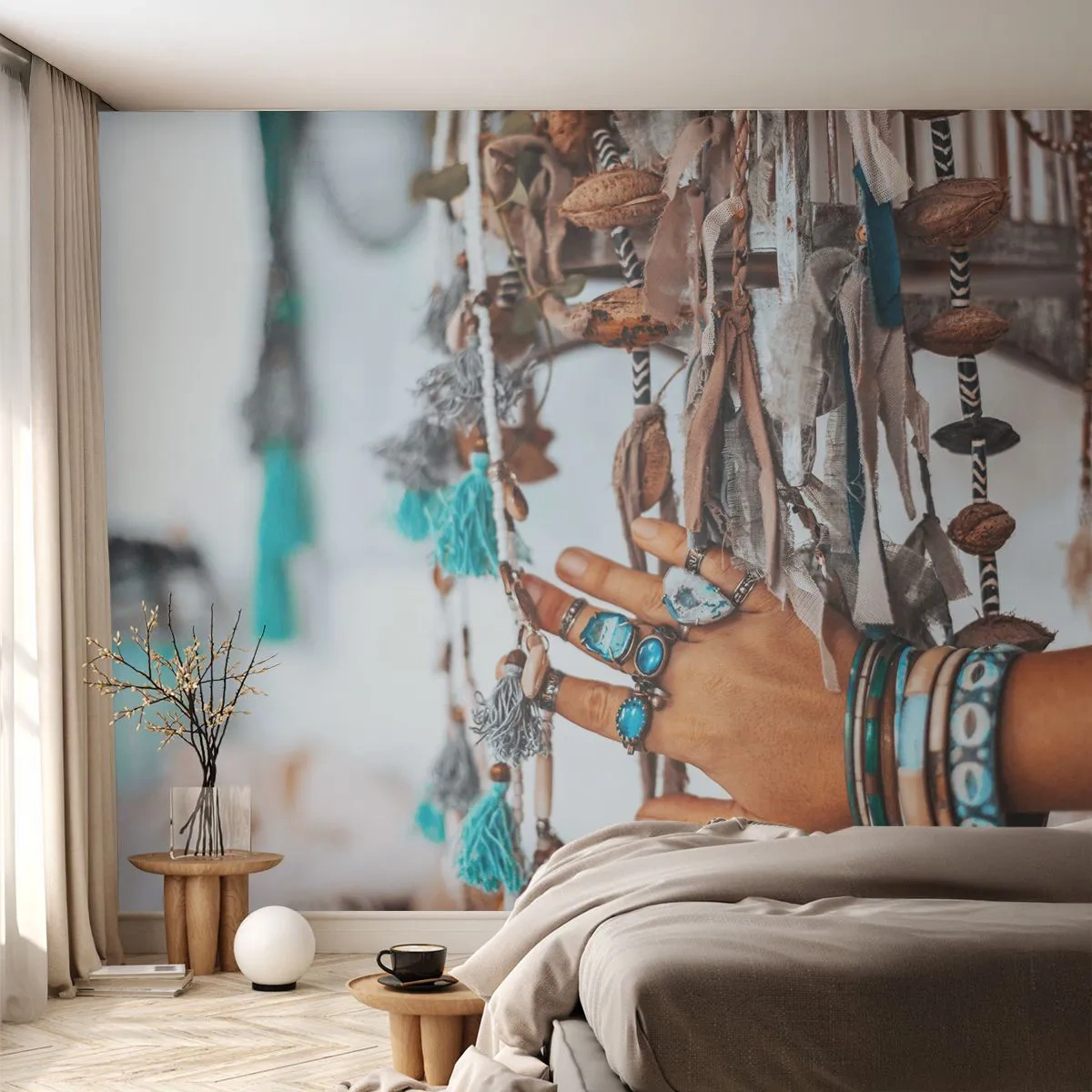 Papel de Parede Autocolante Deluxe Sticker - Tesouros locais - Mão de mulher, Joia, Boho - 300x210 cm